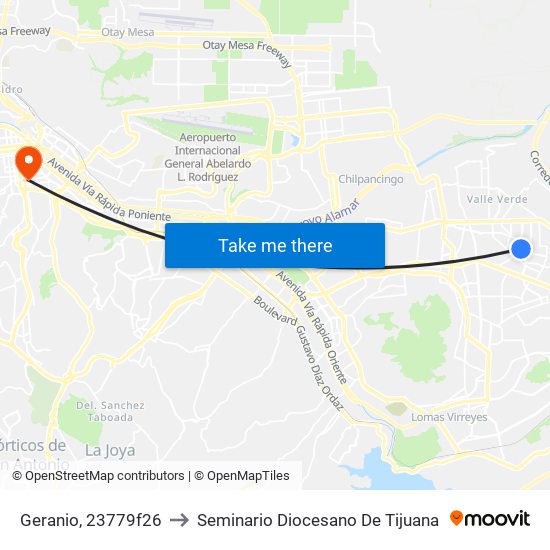 Geranio, 23779f26 to Seminario Diocesano De Tijuana map