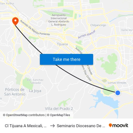 Cl Tijuana A Mexicali, 20075 to Seminario Diocesano De Tijuana map
