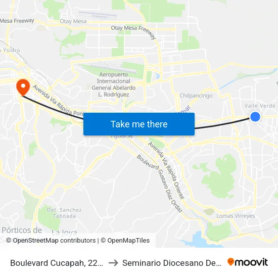 Boulevard Cucapah, 22036_12 to Seminario Diocesano De Tijuana map