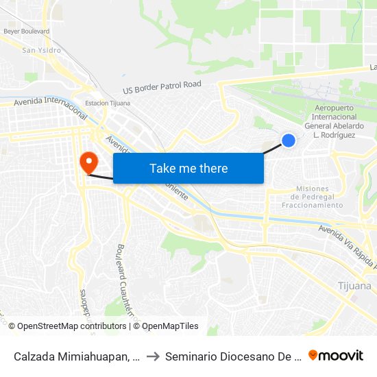 Calzada Mimiahuapan, 13423 to Seminario Diocesano De Tijuana map