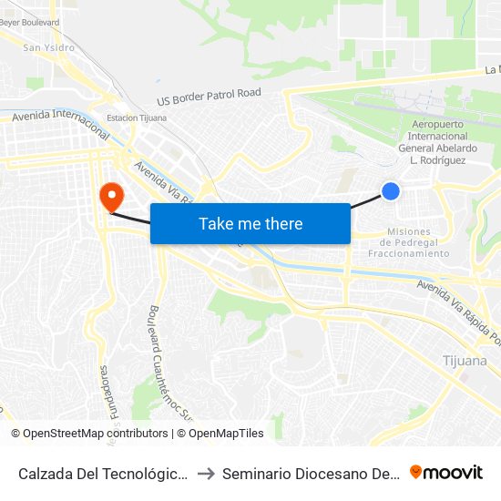Calzada Del Tecnológico, 1105 to Seminario Diocesano De Tijuana map