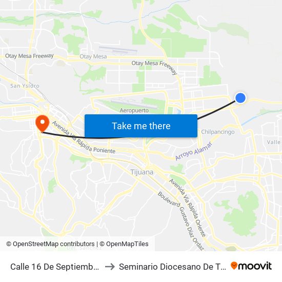 Calle 16 De Septiembre, 14 to Seminario Diocesano De Tijuana map