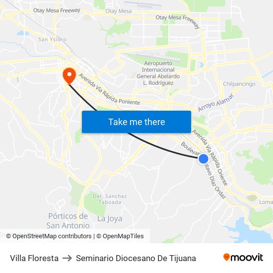 Villa Floresta to Seminario Diocesano De Tijuana map