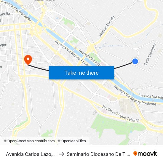Avenida Carlos Lazo, 352 to Seminario Diocesano De Tijuana map