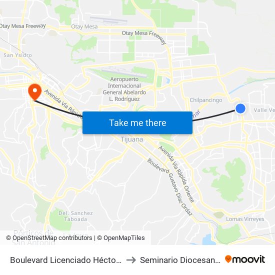 Boulevard Licenciado Héctor Terán Terán, Lb to Seminario Diocesano De Tijuana map