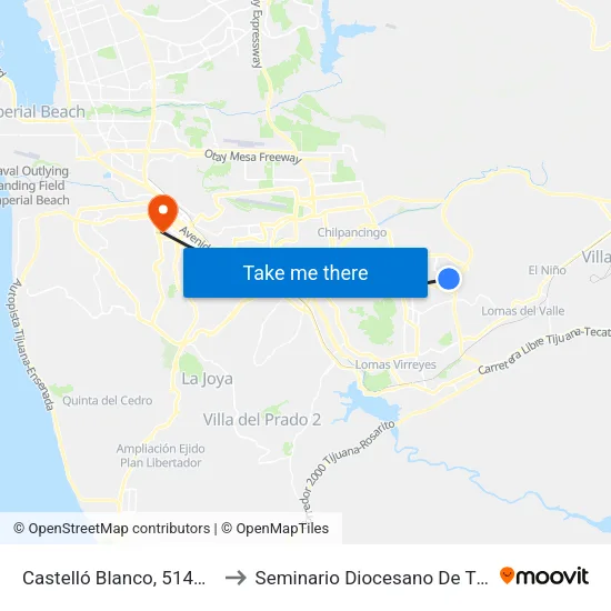 Castelló Blanco, 5145_R80 to Seminario Diocesano De Tijuana map