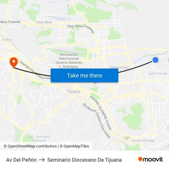 Av Del Peñón to Seminario Diocesano De Tijuana map