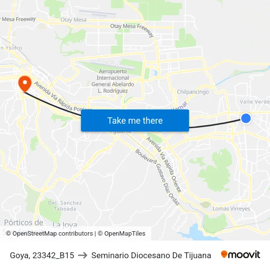 Goya, 23342_B15 to Seminario Diocesano De Tijuana map