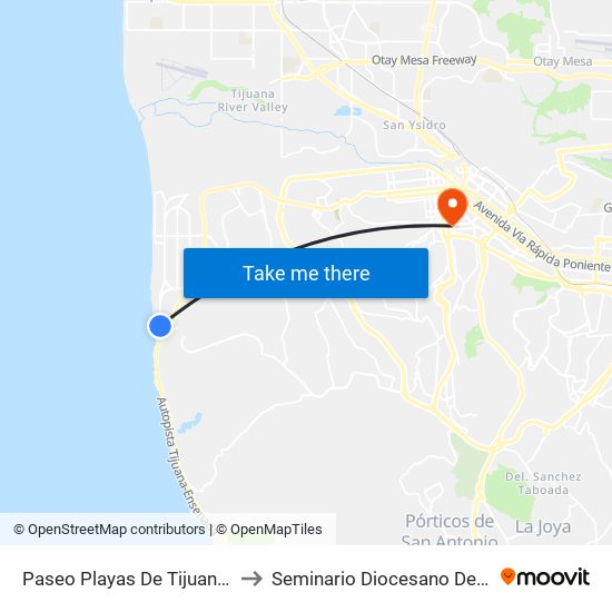 Paseo Playas De Tijuana, 3810 to Seminario Diocesano De Tijuana map