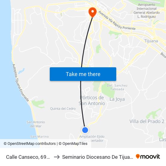 Calle Canseco, 6999 to Seminario Diocesano De Tijuana map