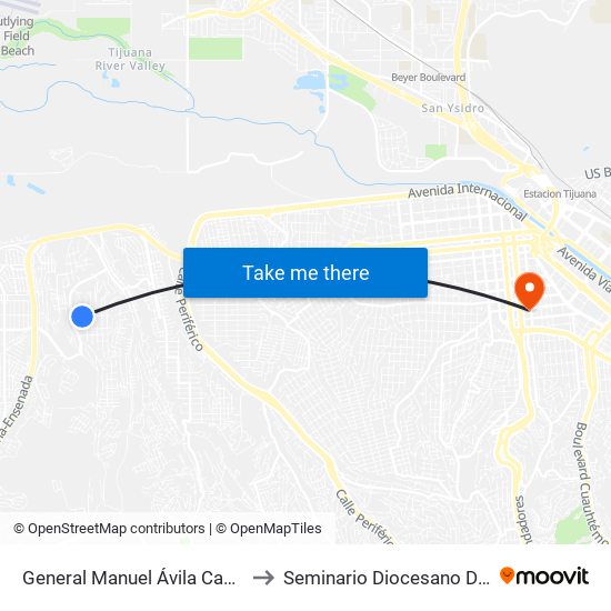 General Manuel Ávila Camacho, 24 to Seminario Diocesano De Tijuana map