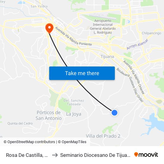 Rosa De Castilla, 67 to Seminario Diocesano De Tijuana map