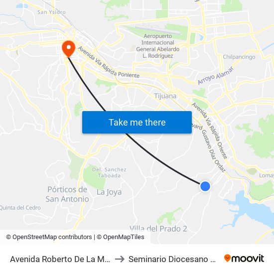 Avenida Roberto De La Madrid, 413 to Seminario Diocesano De Tijuana map