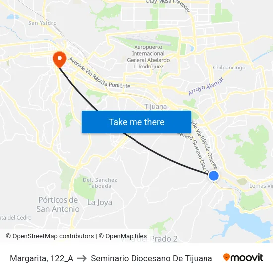 Margarita, 122_A to Seminario Diocesano De Tijuana map