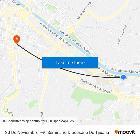 20 De Noviembre to Seminario Diocesano De Tijuana map