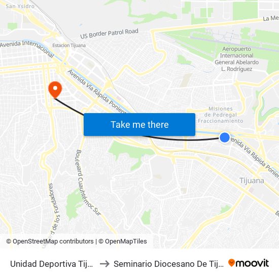 Unidad Deportiva Tijuana to Seminario Diocesano De Tijuana map