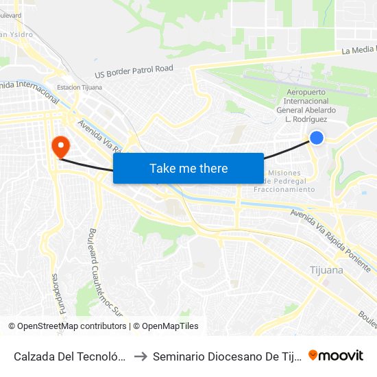 Calzada Del Tecnológico to Seminario Diocesano De Tijuana map