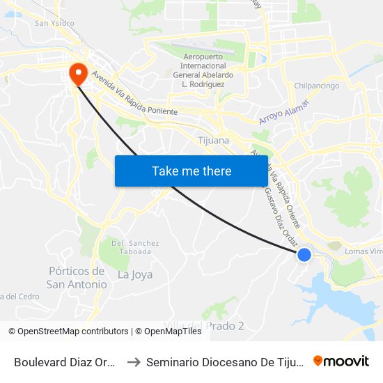 Boulevard Diaz Ordaz to Seminario Diocesano De Tijuana map
