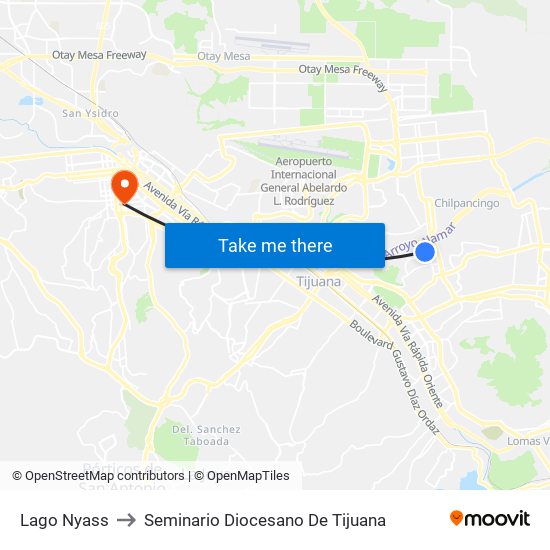 Lago Nyass to Seminario Diocesano De Tijuana map