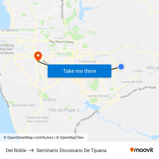 Del Roble to Seminario Diocesano De Tijuana map