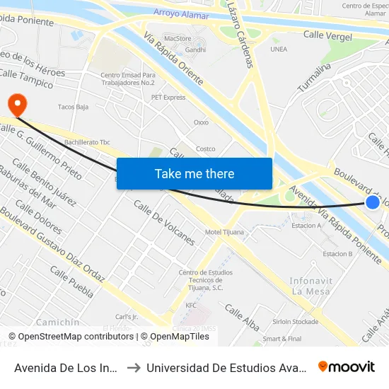 Avenida De Los Insurgentes, 603_1 to Universidad De Estudios Avanzados Campus La Mesa map