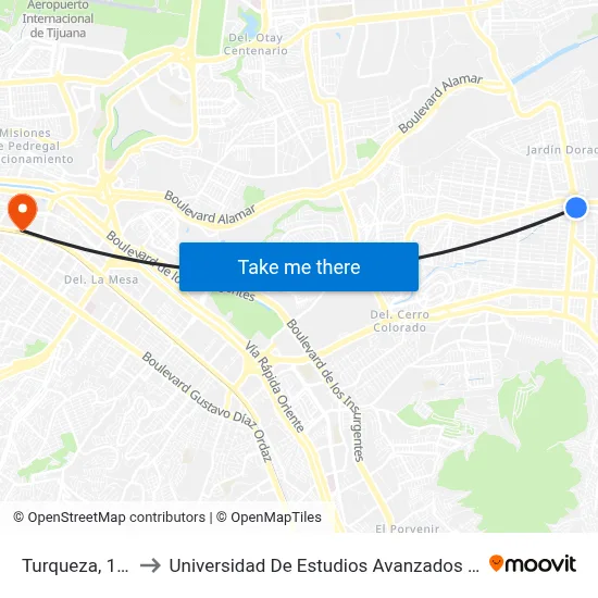 Turqueza, 19908_3 to Universidad De Estudios Avanzados Campus La Mesa map
