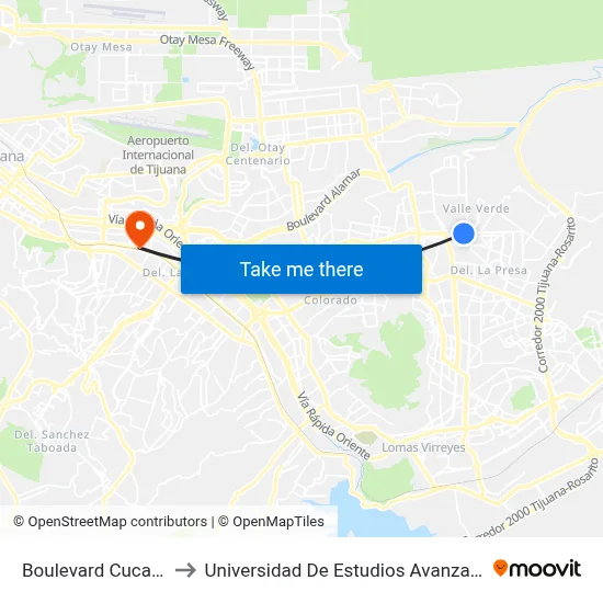 Boulevard Cucapah, 477_15 to Universidad De Estudios Avanzados Campus La Mesa map
