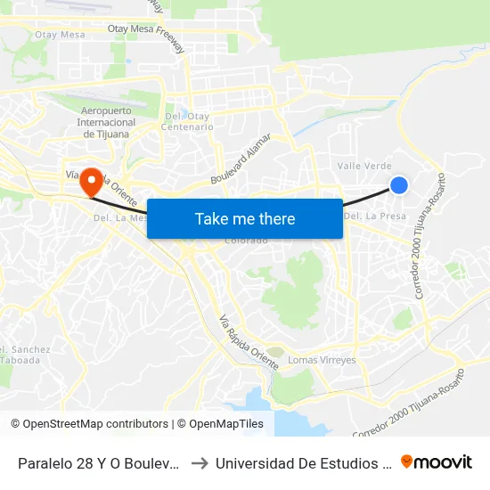 Paralelo 28 Y O Boulevard Matamoros, 23030_V46 to Universidad De Estudios Avanzados Campus La Mesa map