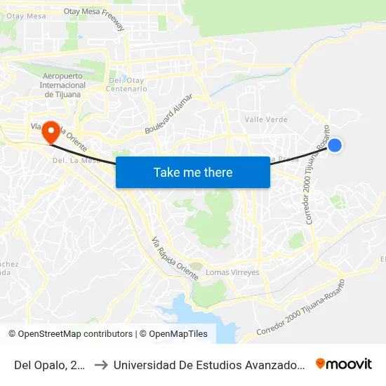 Del Opalo, 25259_79 to Universidad De Estudios Avanzados Campus La Mesa map