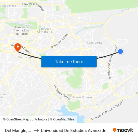 Del Mangle, 25306_1 to Universidad De Estudios Avanzados Campus La Mesa map
