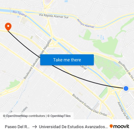 Paseo Del Río, 6616 to Universidad De Estudios Avanzados Campus La Mesa map