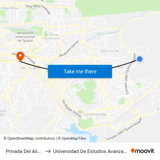 Privada Del Aliso, 25326_9 to Universidad De Estudios Avanzados Campus La Mesa map