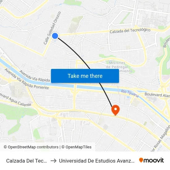 Calzada Del Tecnológico, 1_1 to Universidad De Estudios Avanzados Campus La Mesa map
