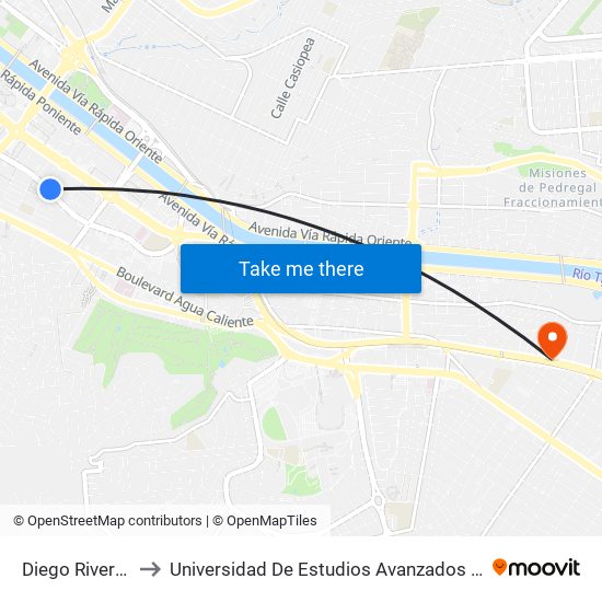 Diego Rivera, 2516 to Universidad De Estudios Avanzados Campus La Mesa map