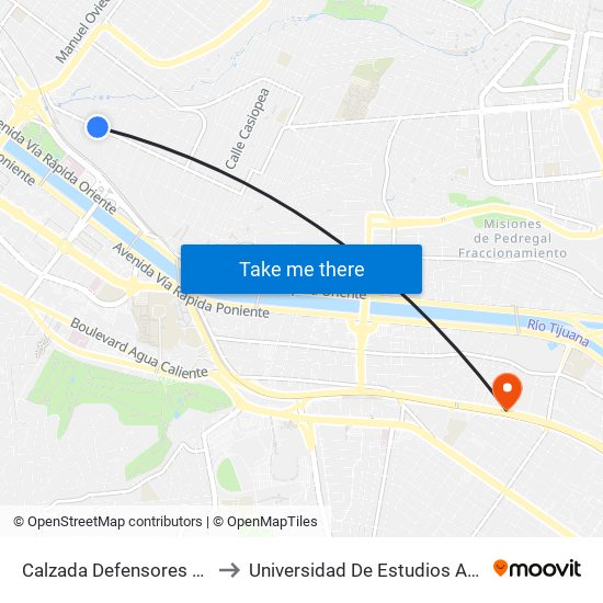 Calzada Defensores De Baja California, 671 to Universidad De Estudios Avanzados Campus La Mesa map