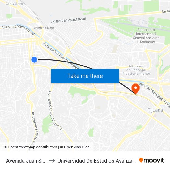 Avenida Juan Sarabia, 8501 to Universidad De Estudios Avanzados Campus La Mesa map