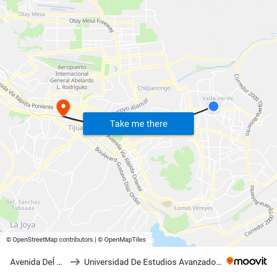 Avenida Deĺ Peñon, Lb to Universidad De Estudios Avanzados Campus La Mesa map