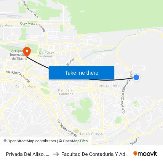 Privada Del Aliso, 25326_9 to Facultad De Contaduria Y Administracion map
