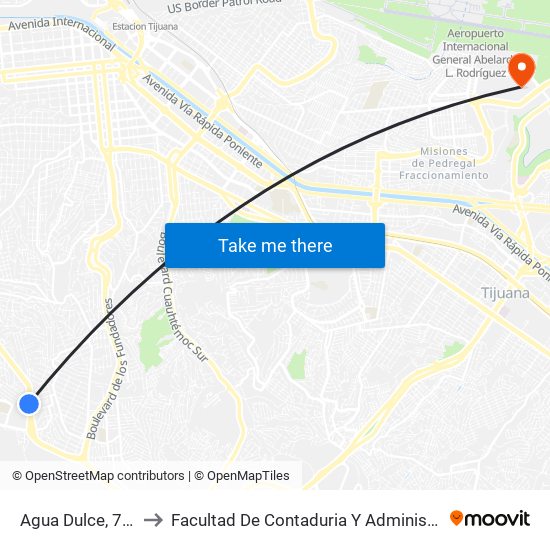 Agua Dulce, 7050 to Facultad De Contaduria Y Administracion map