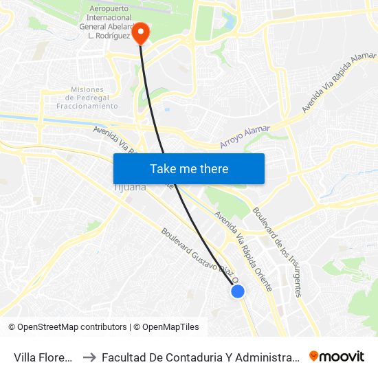 Villa Floresta to Facultad De Contaduria Y Administracion map