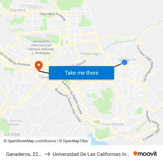 Ganaderos, 22043_3 to Universidad De Las Californias Internacional map