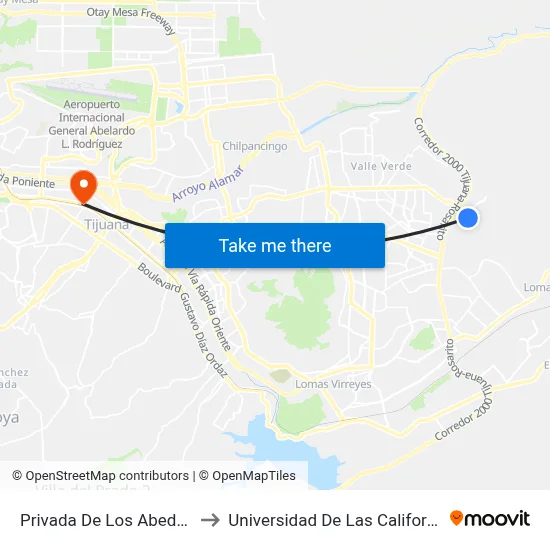 Privada De Los Abedules, 25165_25 to Universidad De Las Californias Internacional map