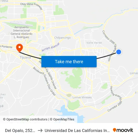 Del Opalo, 25259_79 to Universidad De Las Californias Internacional map