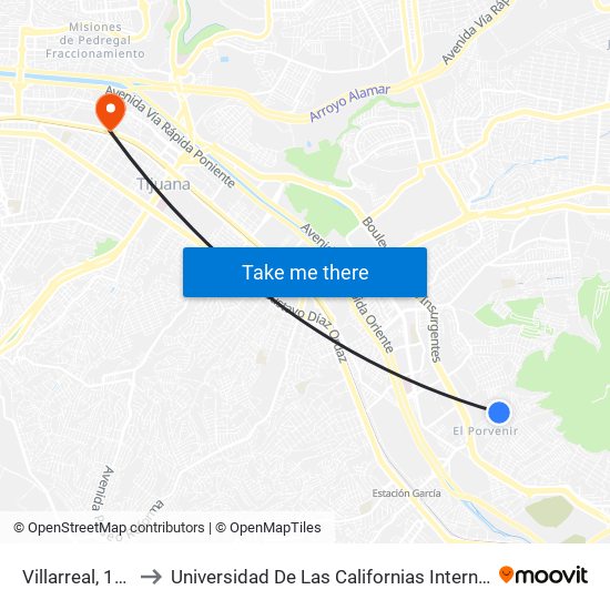 Villarreal, 1609 to Universidad De Las Californias Internacional map