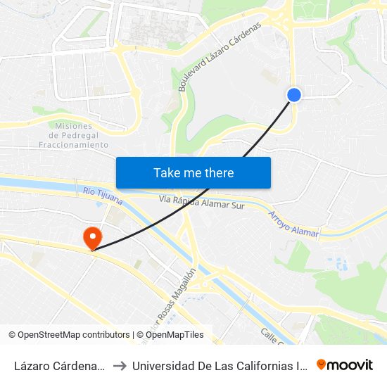 Lázaro Cárdenas, 2682 to Universidad De Las Californias Internacional map