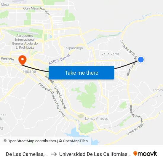 De Las Camelias, 25375_1 to Universidad De Las Californias Internacional map