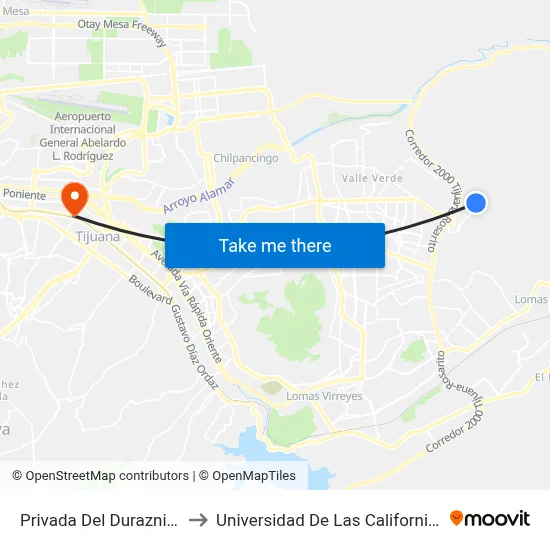 Privada Del Duraznillo, 25346_1 to Universidad De Las Californias Internacional map