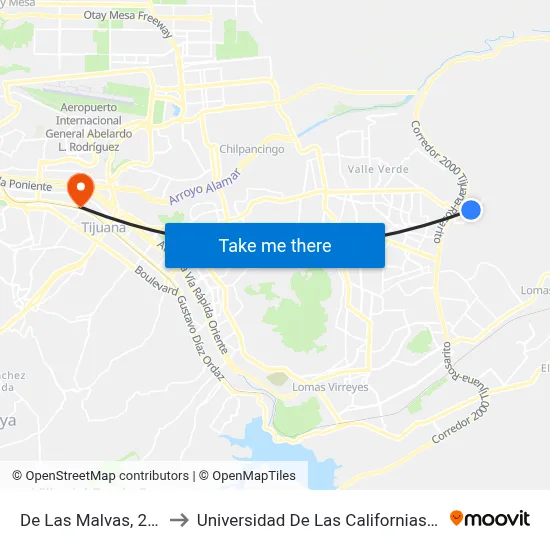 De Las Malvas, 25226_44 to Universidad De Las Californias Internacional map