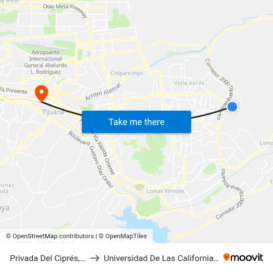 Privada Del Ciprés, 25176_31 to Universidad De Las Californias Internacional map