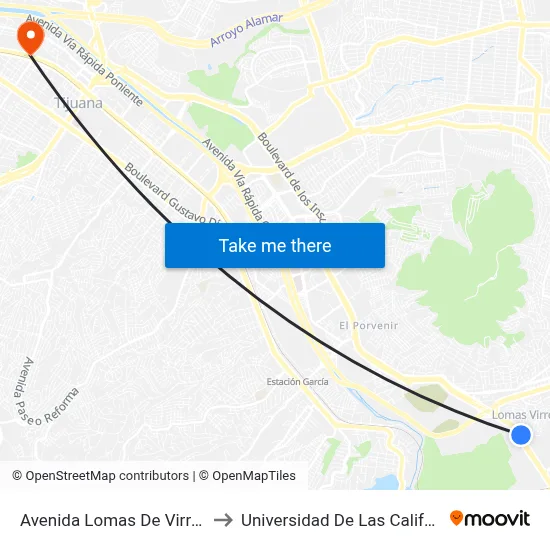 Avenida Lomas De Virreyes Sur, 11217_B to Universidad De Las Californias Internacional map